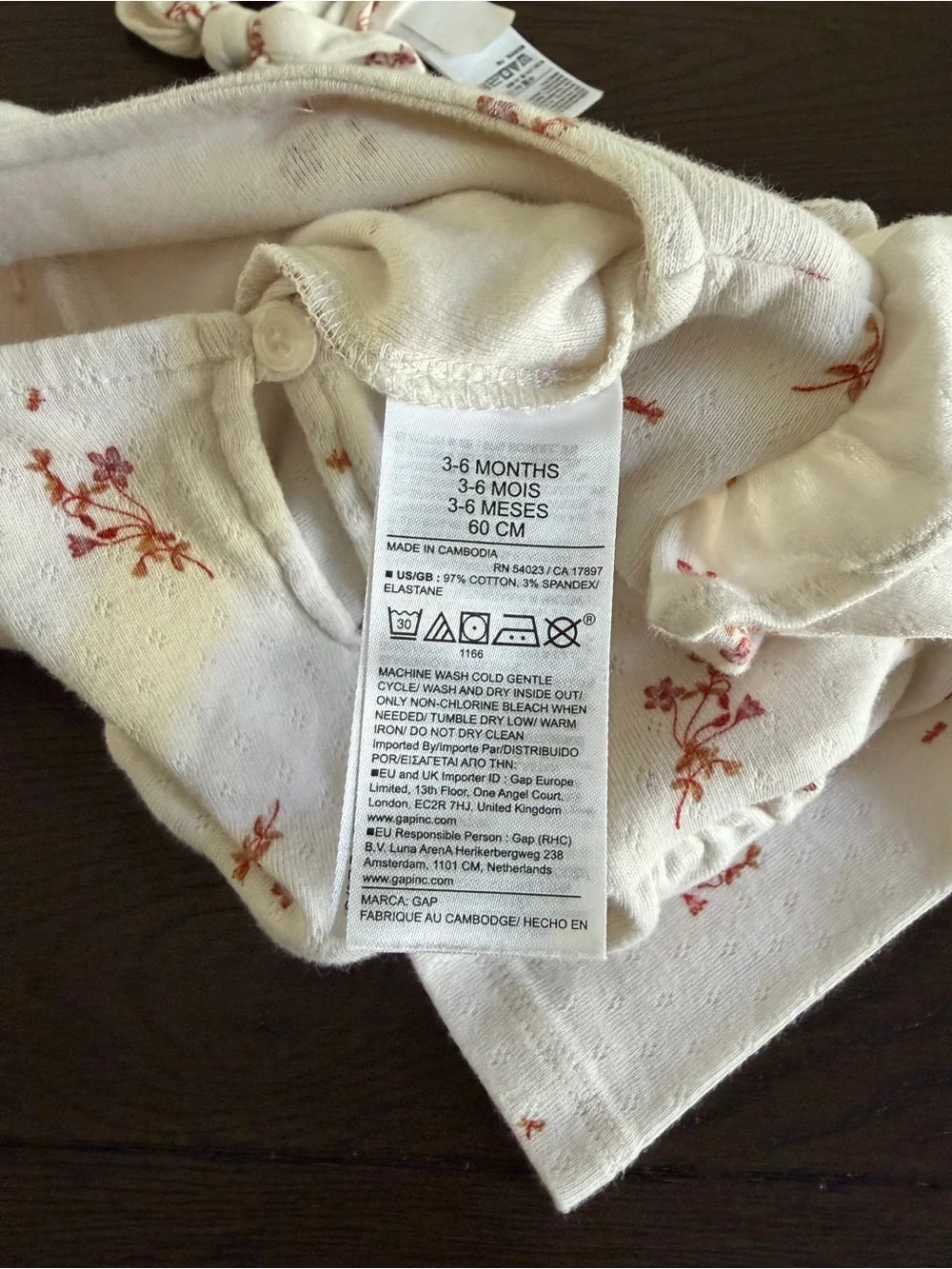 GAP Cream Floral Long-Sleeve Baby Dress Bodysuit with Headband